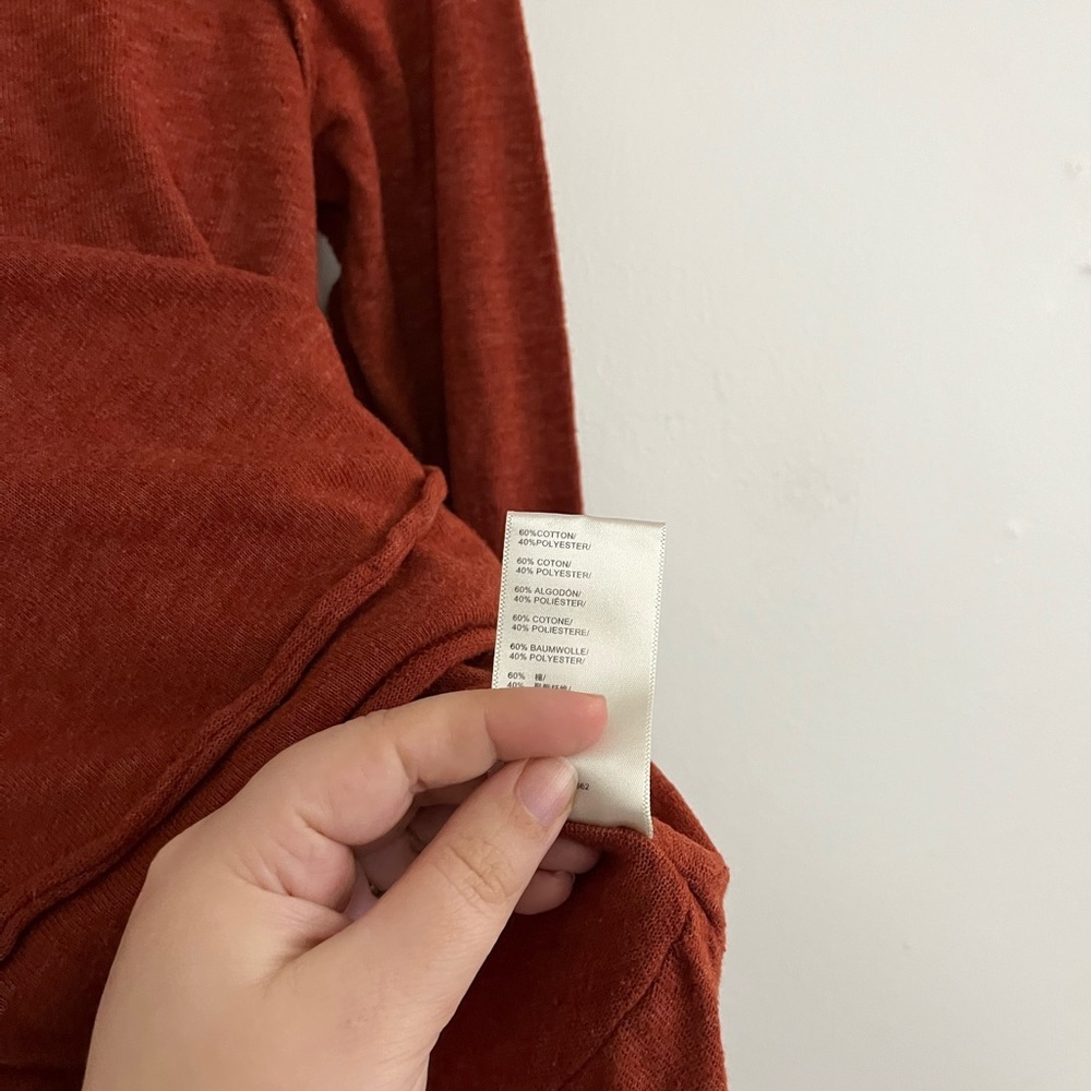 Free People Rust Red Long Sleeve Lettuce Trim Top - Picture 7 of 7